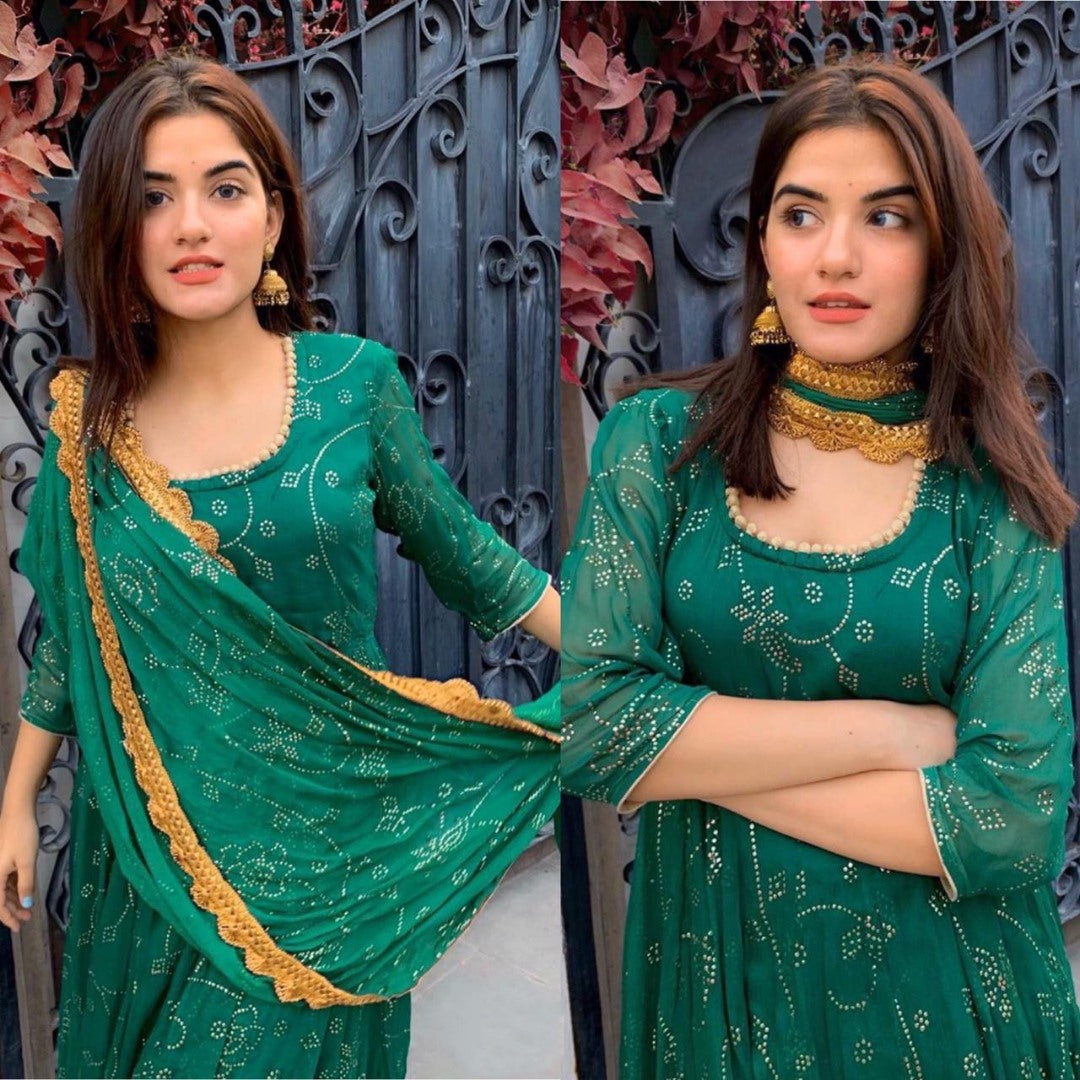 Green georgette printed anarkali suit