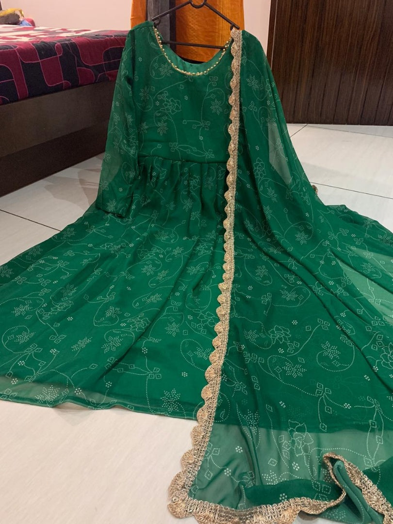 Green georgette printed anarkali suit