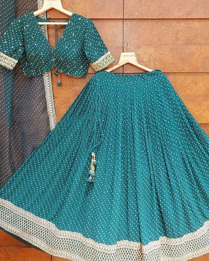 Green georgette printed and embroidered lehenga choli