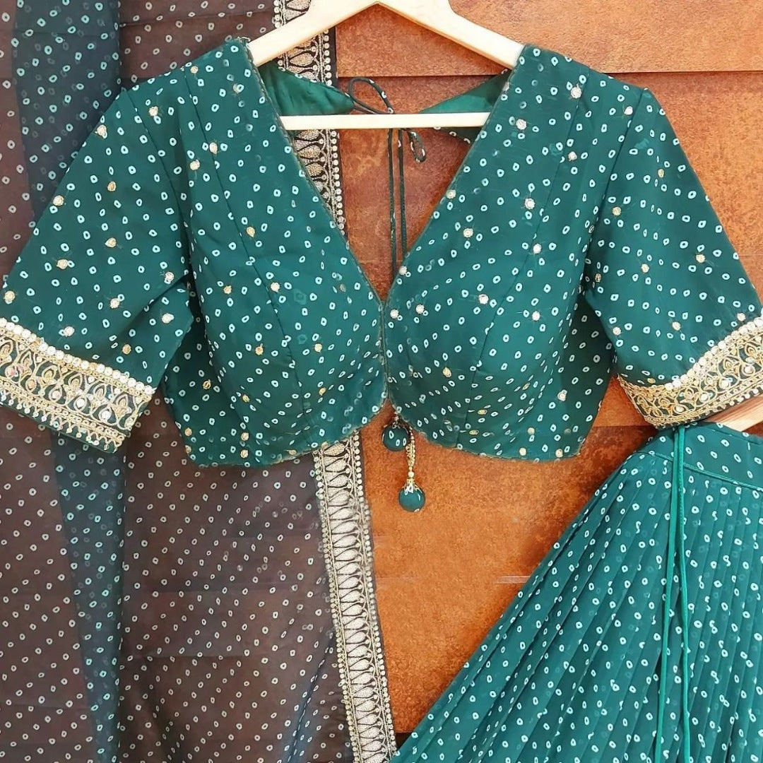 Green georgette printed and embroidered lehenga choli