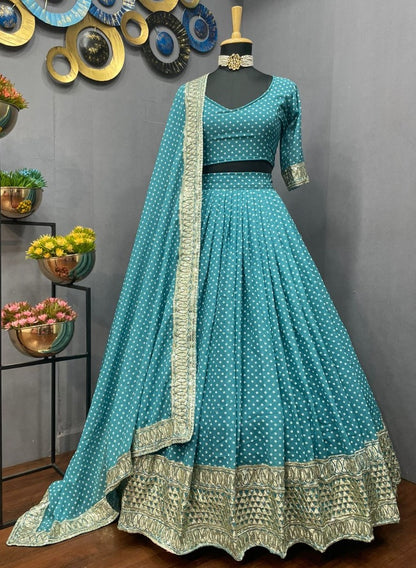 Green georgette printed and embroidered lehenga choli