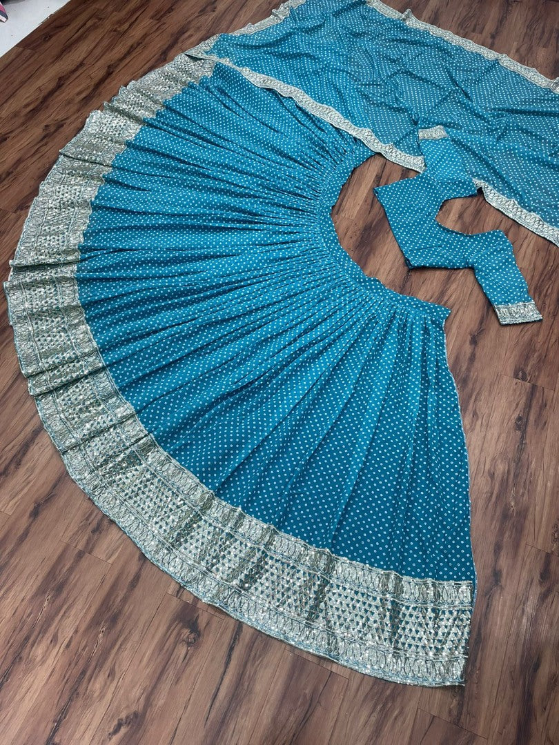 Green georgette printed and embroidered lehenga choli