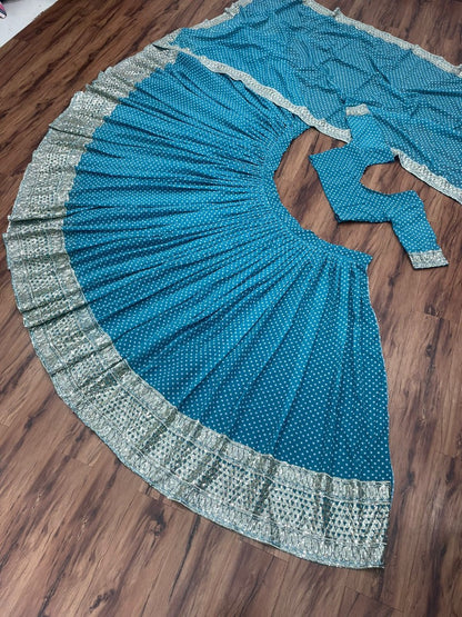 Green georgette printed and embroidered lehenga choli