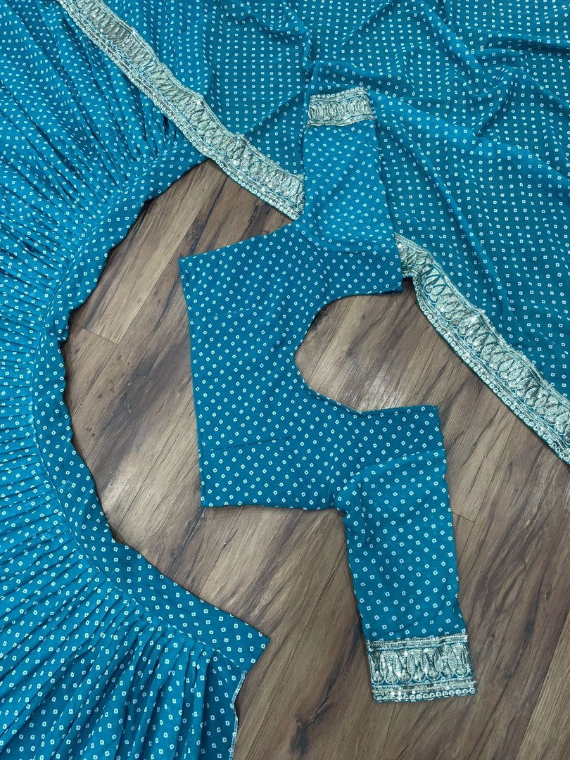 Green georgette printed and embroidered lehenga choli