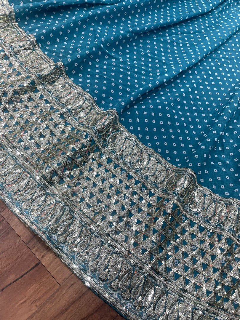 Green georgette printed and embroidered lehenga choli