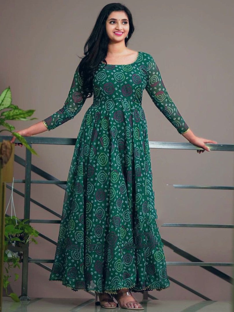 Green georgette printed casual wear anarkali suit