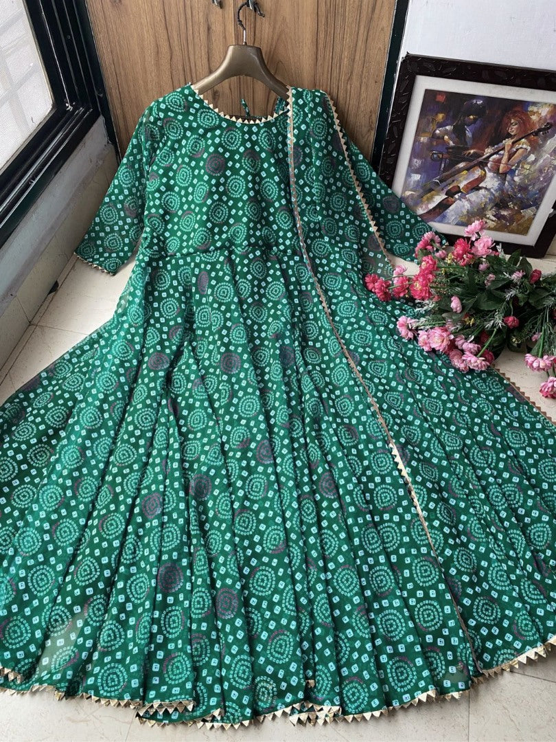 Green georgette printed casual wear anarkali suit