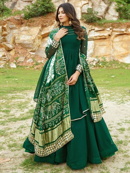 Green georgette sequence embroidered gown