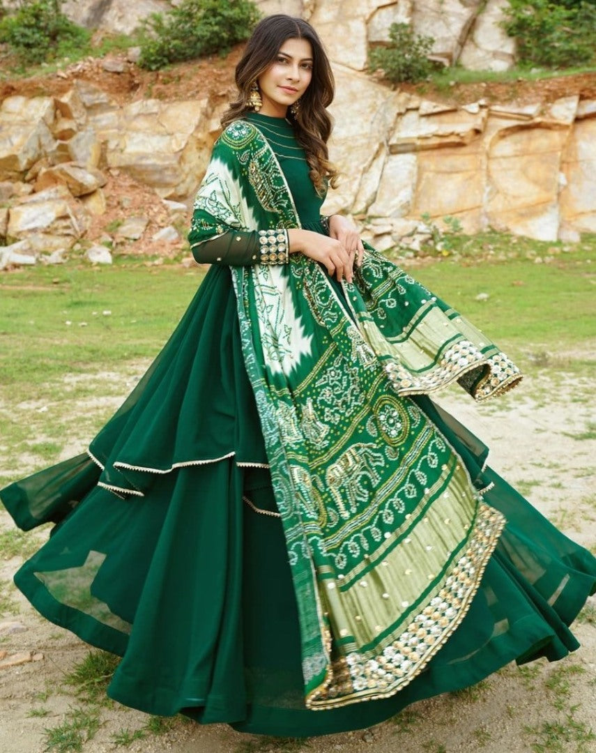 Green georgette sequence embroidered gown