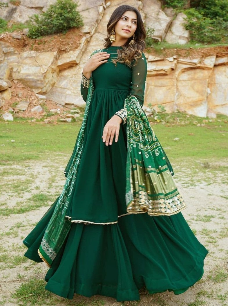 Green georgette sequence embroidered gown