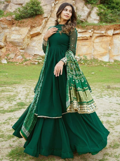 Green georgette sequence embroidered gown