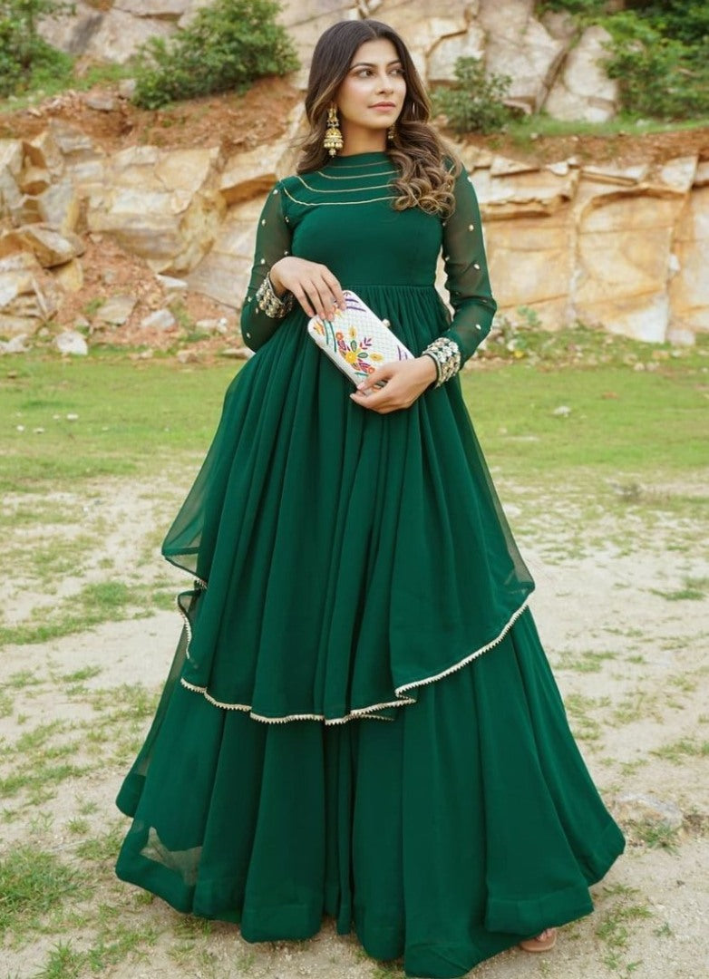 Green georgette sequence embroidered gown