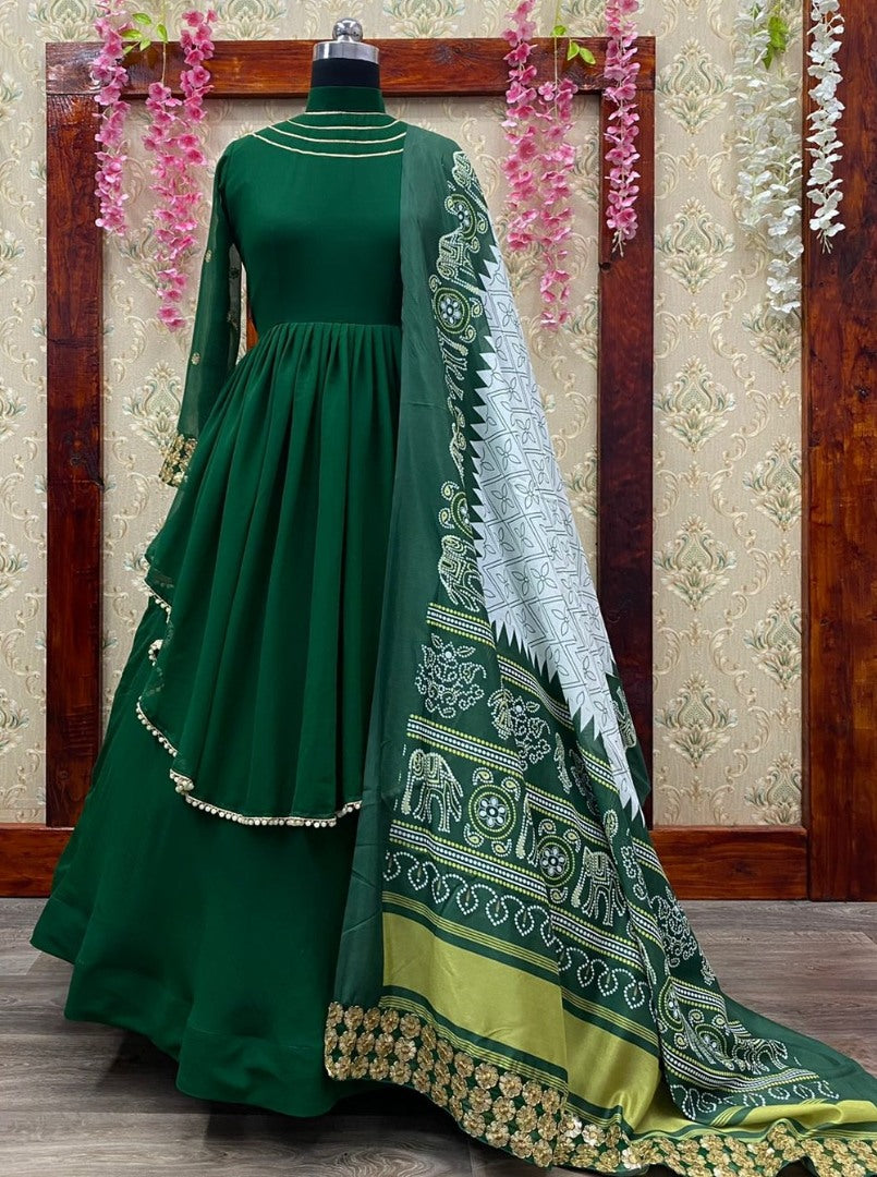 Green georgette sequence embroidered gown