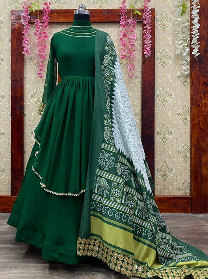 Green georgette sequence embroidered gown
