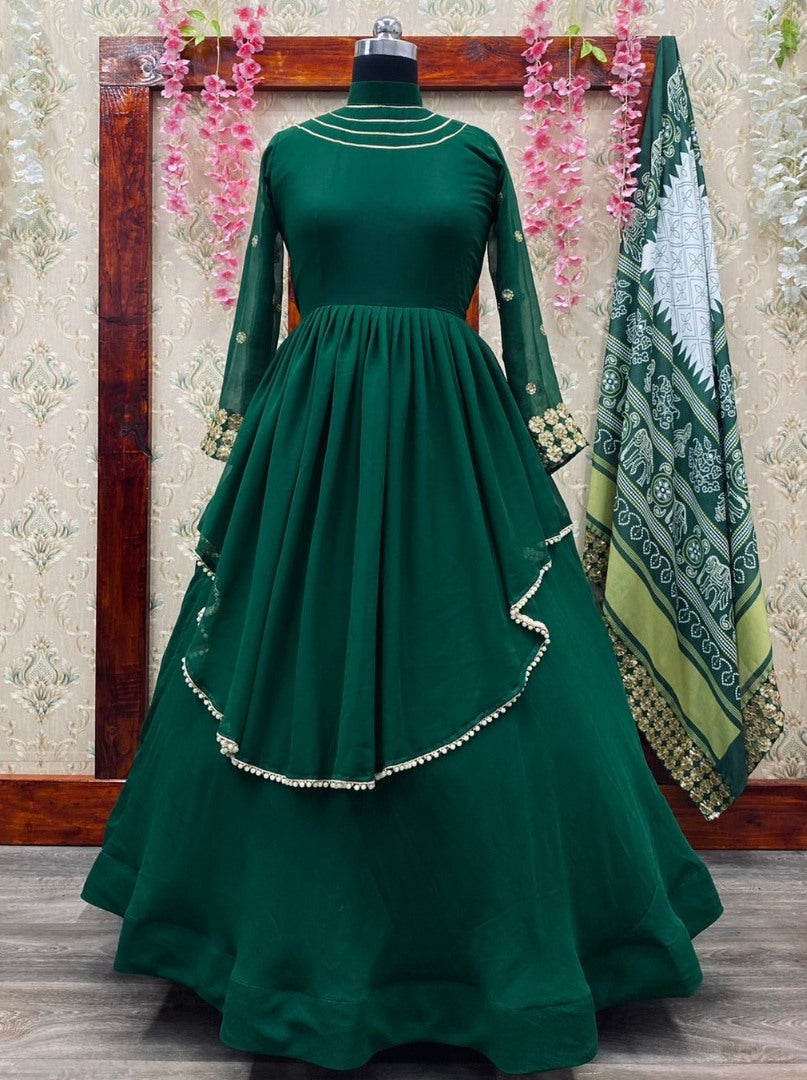 Green georgette sequence embroidered gown