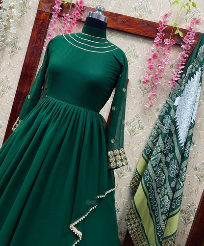 Green georgette sequence embroidered gown