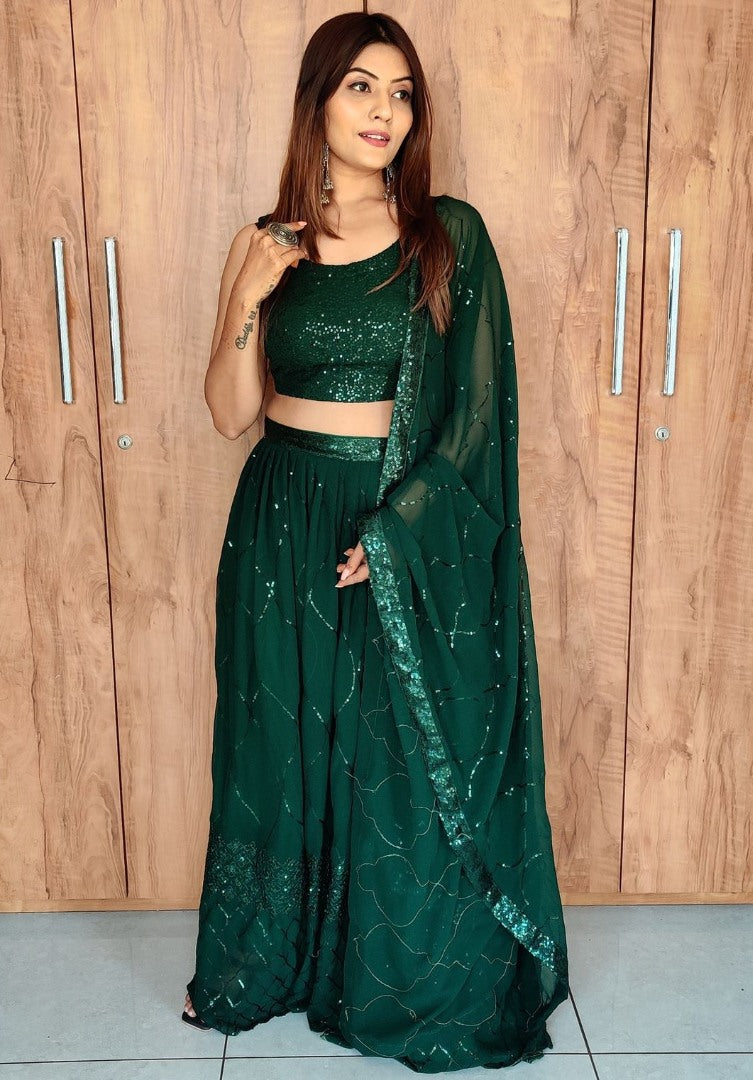 Green georgette sequence embroidered lehenga choli