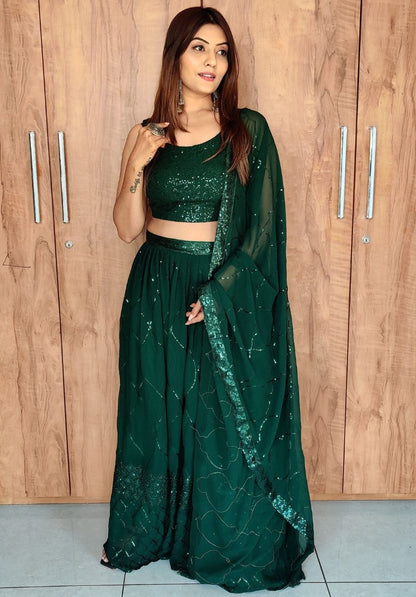 Green georgette sequence embroidered lehenga choli