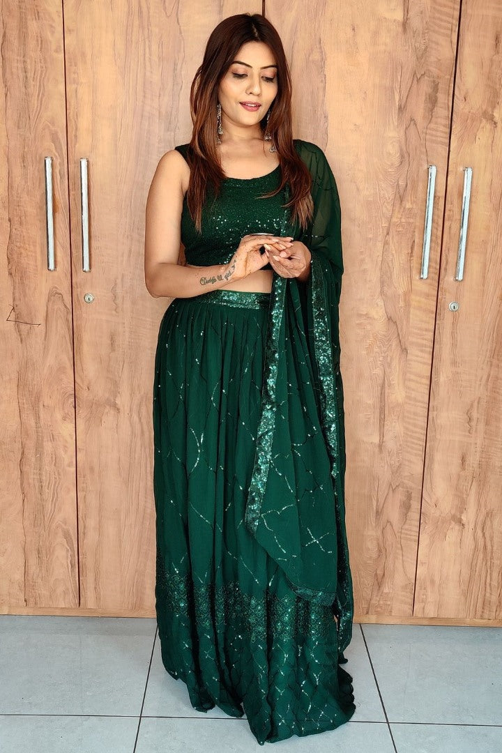Green georgette sequence embroidered lehenga choli