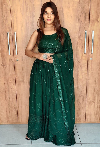 Green georgette sequence embroidered lehenga choli