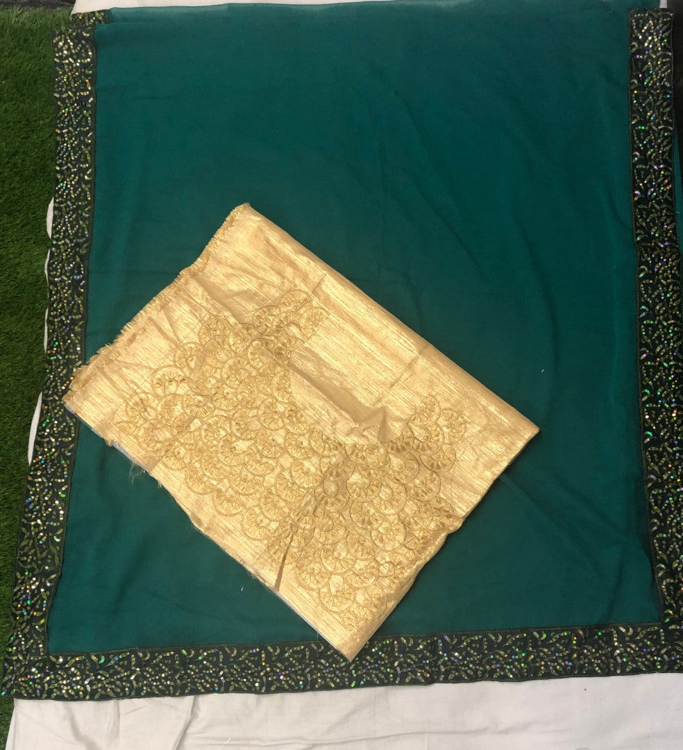 Green georgette sequence work border partywear saree