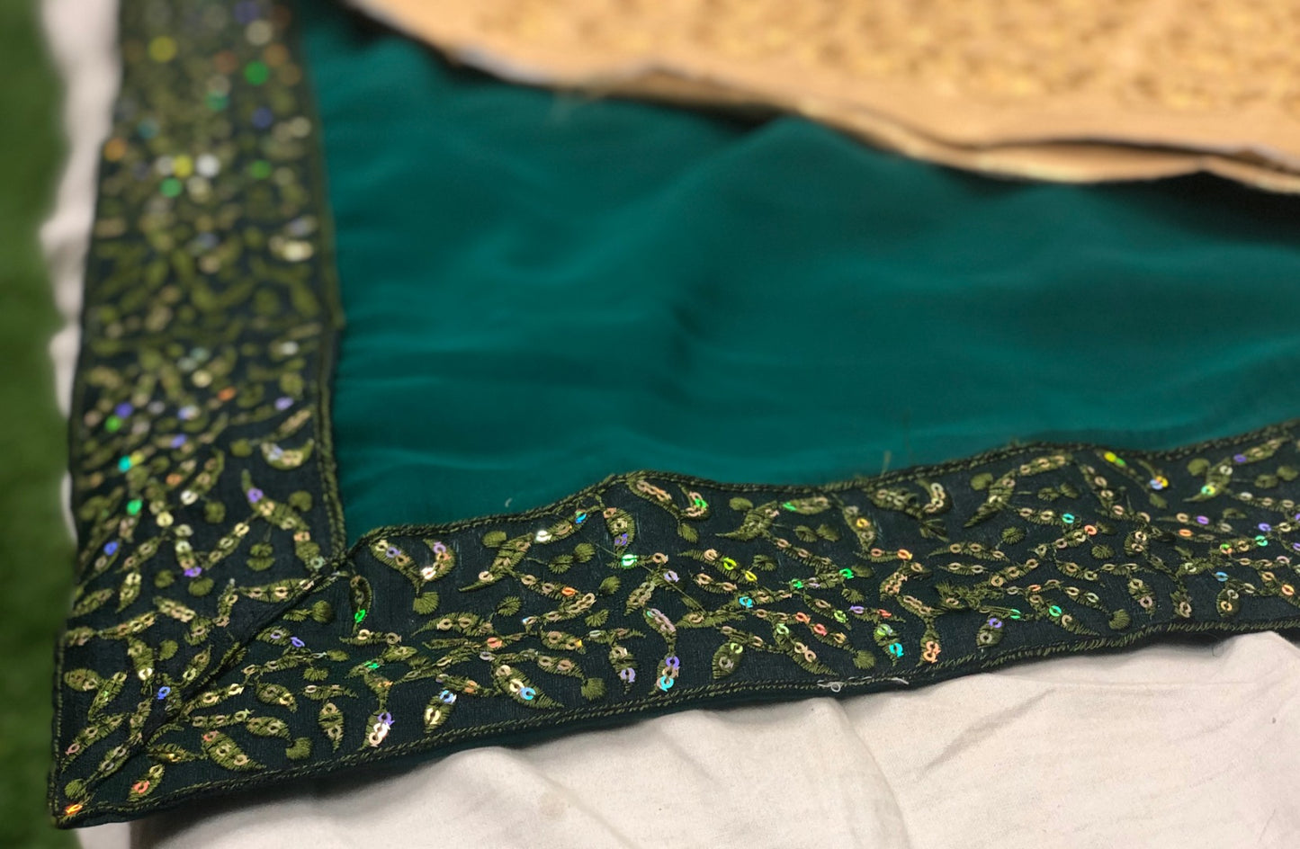 Green georgette sequence work border partywear saree