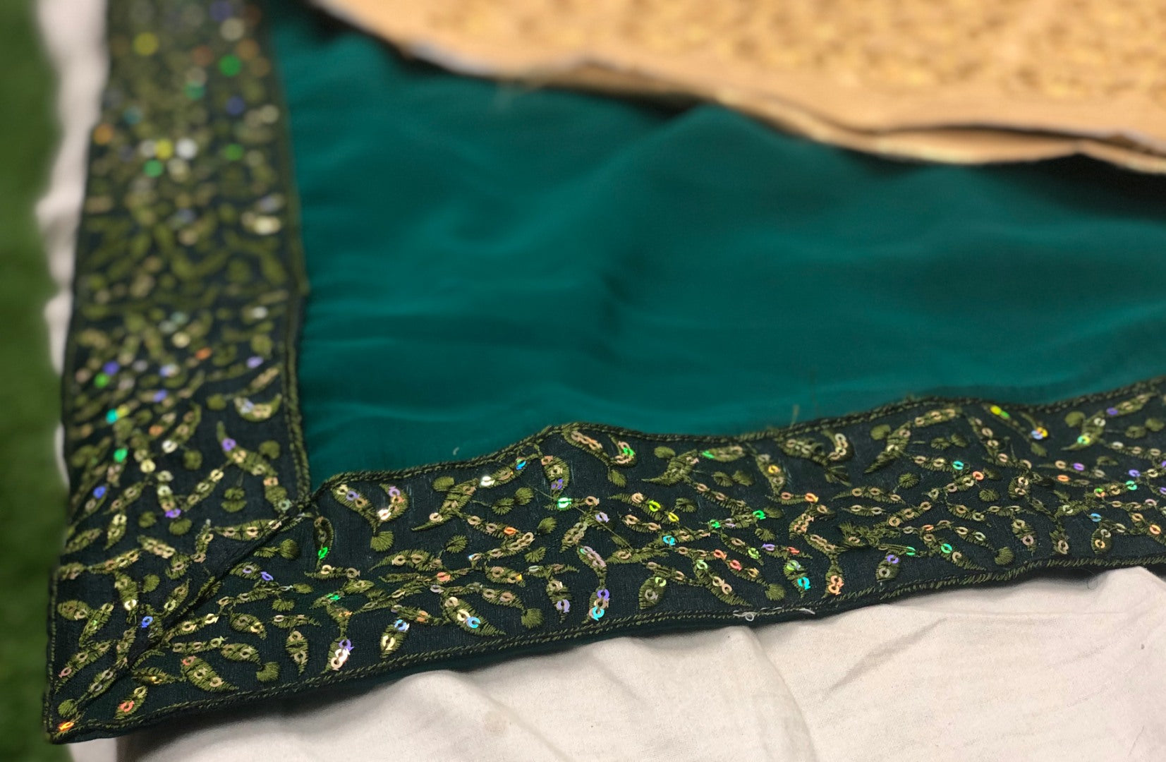 Green georgette sequence work border partywear saree