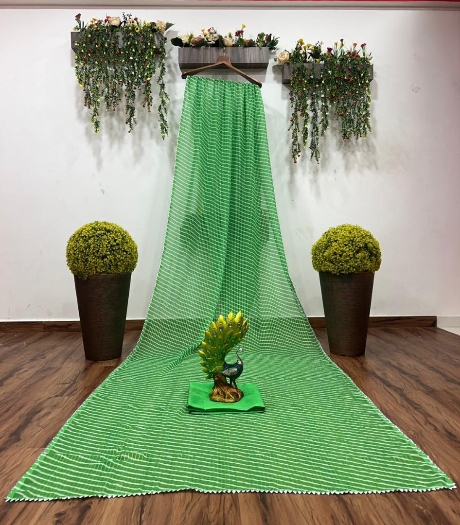 Green georgette sequence work laheriya printed saree
