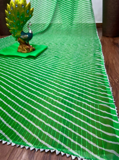 Green georgette sequence work laheriya printed saree