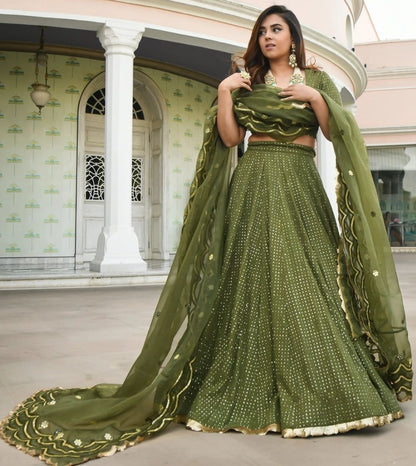 Green georgette thread and sequence work festive lehenga choli