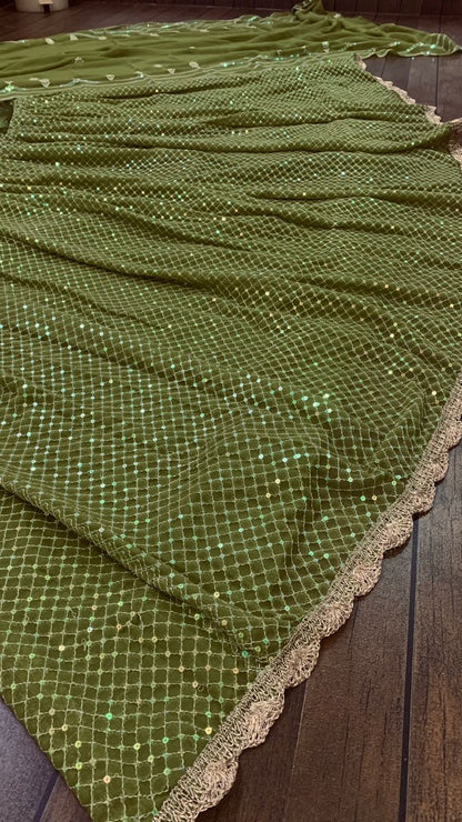 Green georgette thread and sequence work festive lehenga choli