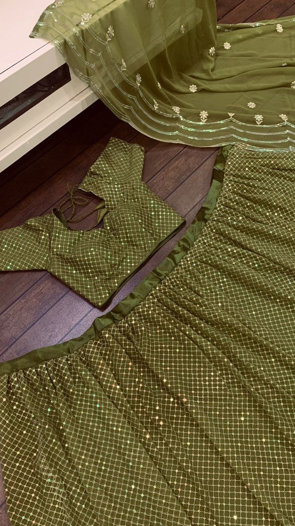 Green georgette thread and sequence work festive lehenga choli
