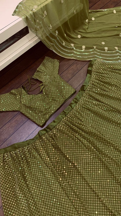 Green georgette thread and sequence work festive lehenga choli