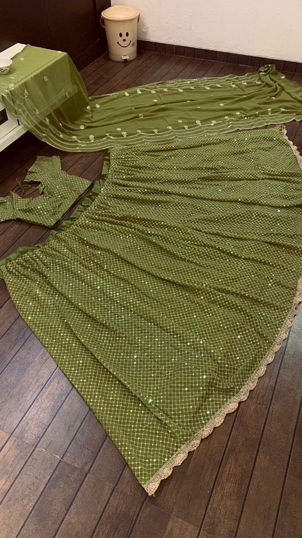 Green georgette thread and sequence work festive lehenga choli