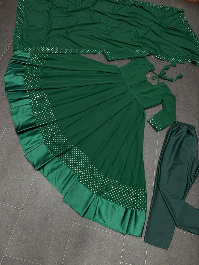Green georgette thread embroidered party wear anarkali suit