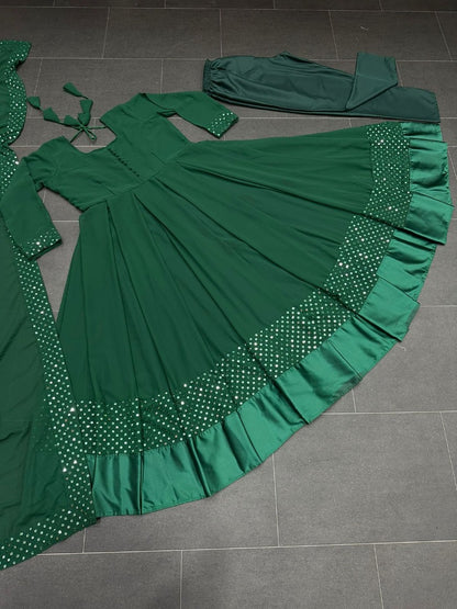 Green georgette thread embroidered party wear anarkali suit