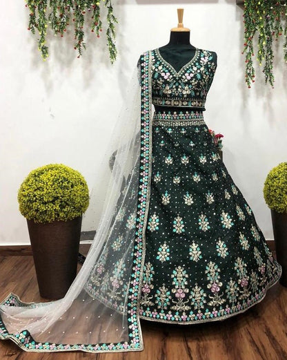 Green heavy embroidered wedding lehenga choli