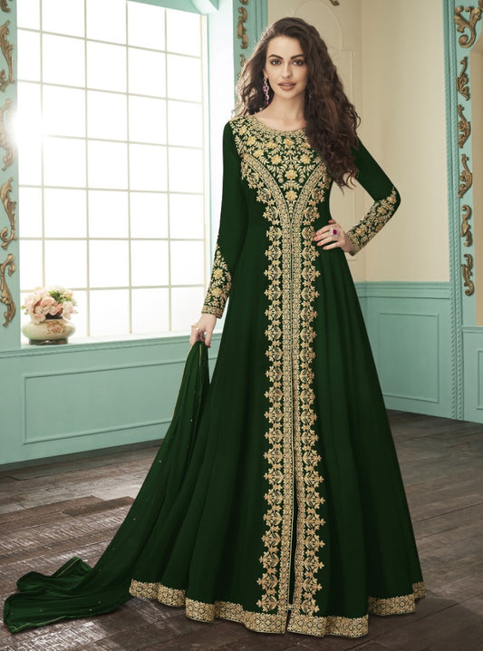 Green heavy faux georgette embroidery stylist wedding gown