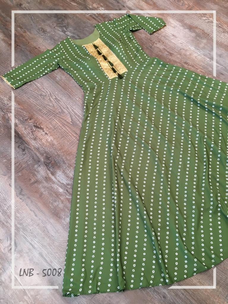 Green heavy maslin digital printed gown