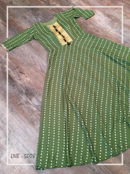 Green heavy maslin digital printed gown