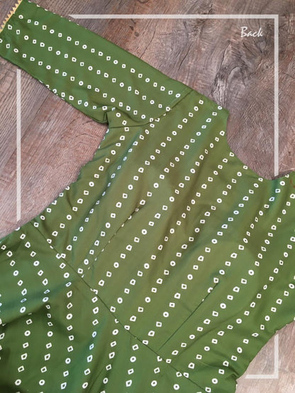 Green heavy maslin digital printed gown