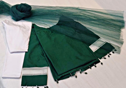 Green heavy slub cotton kurti with dupatta