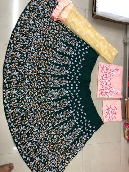 Green heavy tapeta silk heavy embroidered wedding lehenga choli