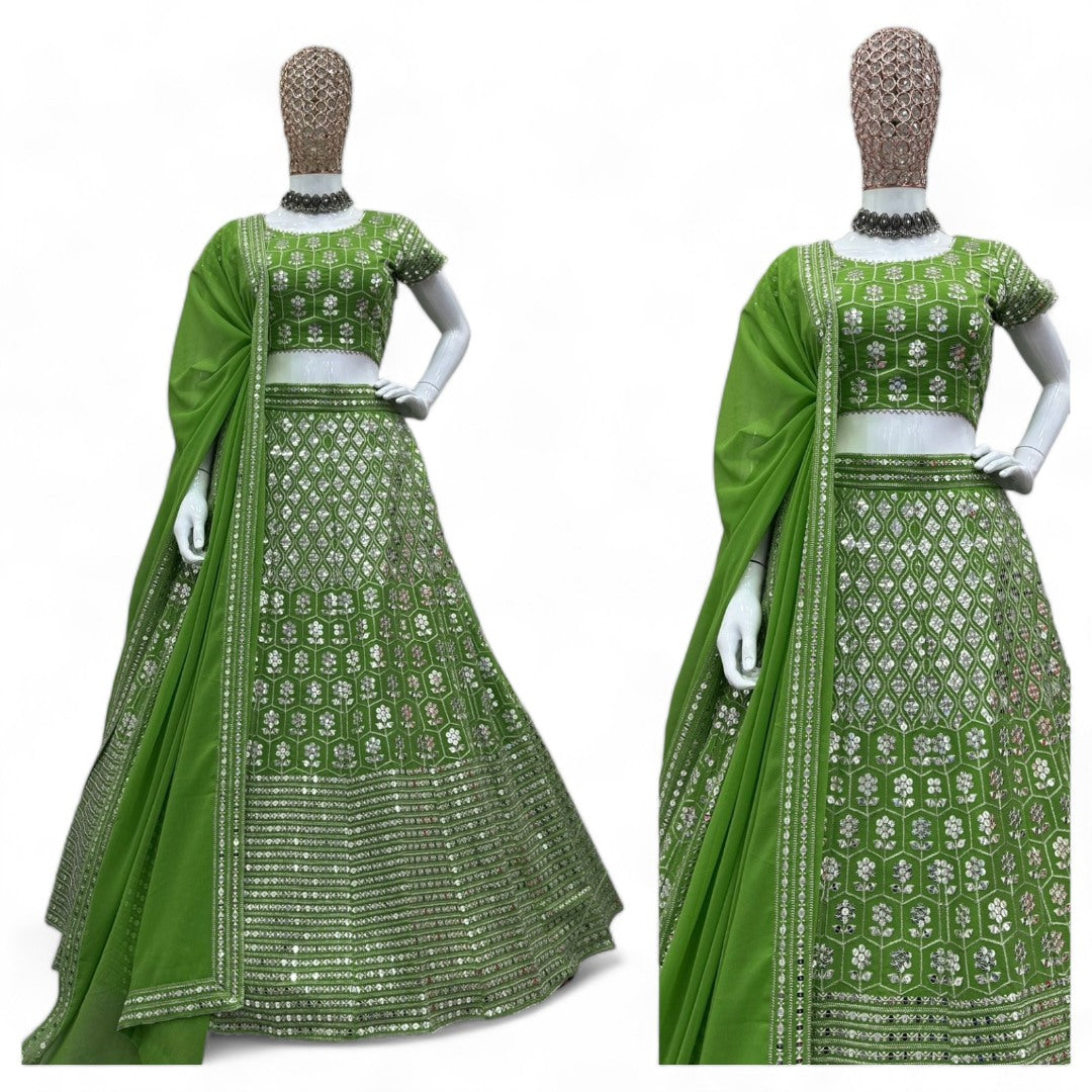 Green heavy work designer wedding lehenga choli