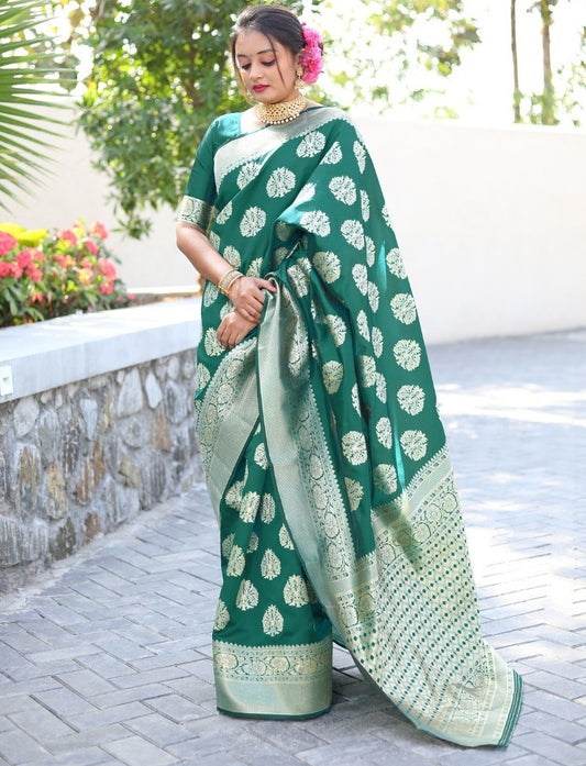 Green jacquard woven silk saree