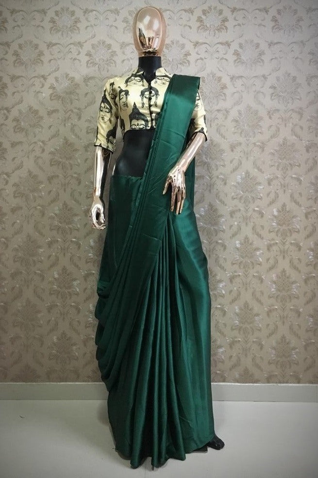 Green japan satin partywear saree