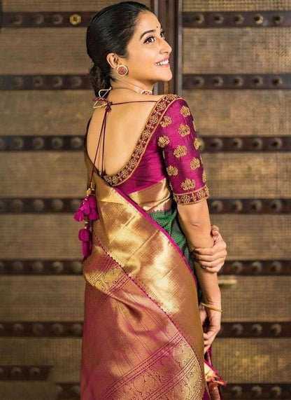 Green kanjiwaram jacquard weaving work ceremonial saree