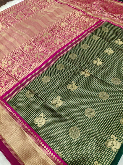 Green kanjiwaram jacquard weaving work ceremonial saree