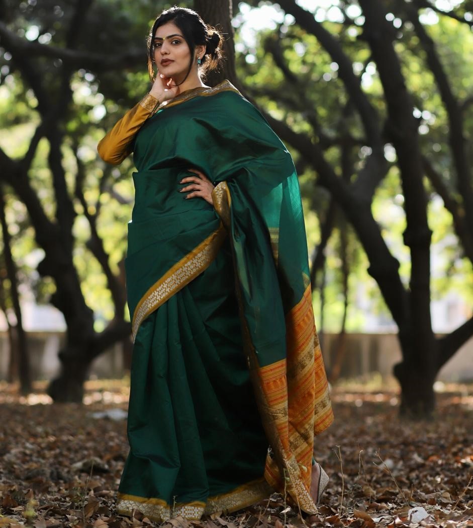 Green likchi silk jacquard work saree