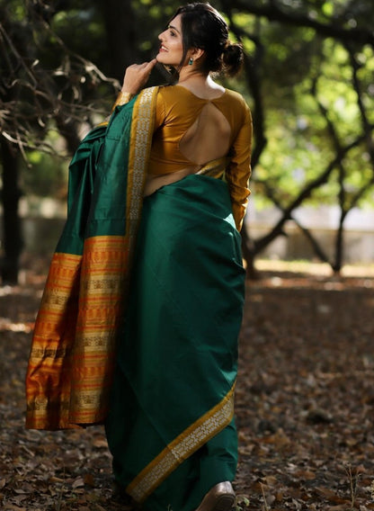 Green likchi silk jacquard work saree
